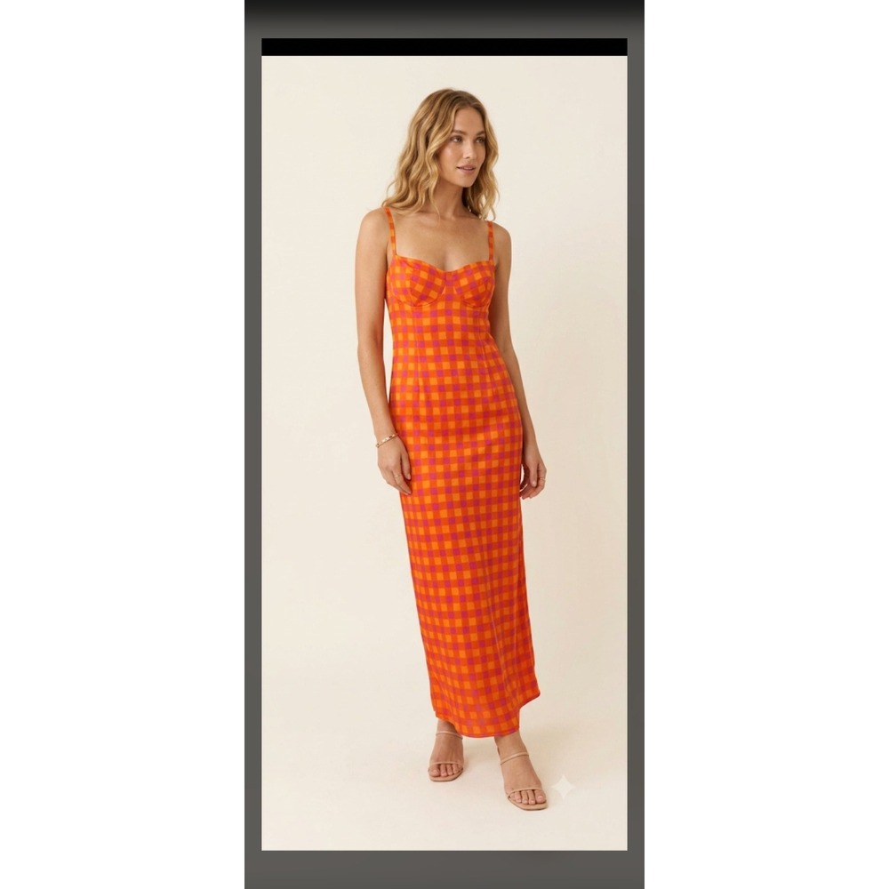 J. Crew Collection Orange Gingham Maxi Dress Size 8